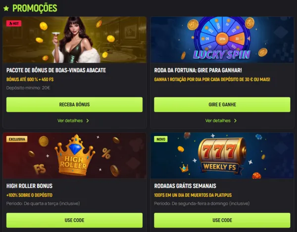 avocasino bonuses page